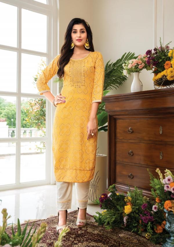 Kiana Bandhani 4 Rayon Embroidery Gotapatti Kurti  Collection 